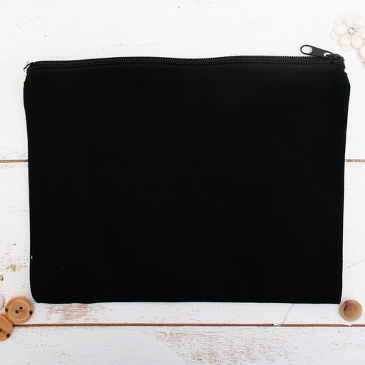 Large Canvas Pencil Pouch With Zipper - Black —